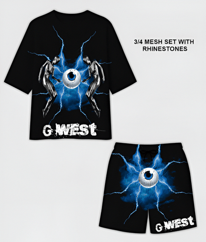 G West Rhinstone Eye of the Power 3/4 Sleeves Mesh Short Set