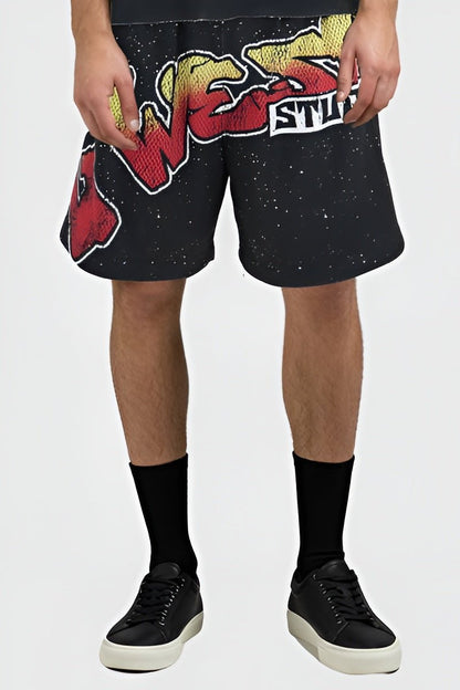 G West Rhinstone Skull Tech 3/4 Sleeves Mesh Short Set
