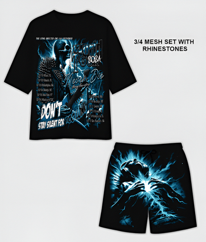 G West Rhinstone World Tour 3/4 Sleeves Mesh Short Set
