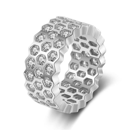Cubic Zirconia & Silvertone Honeycomb Band