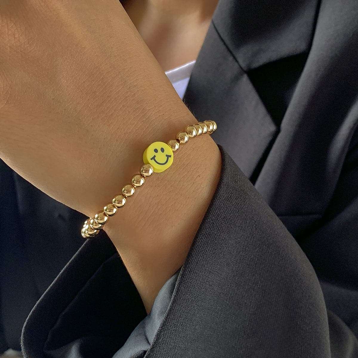 Acrylic & Goldtone Smiley Charm Stretch Bracelet