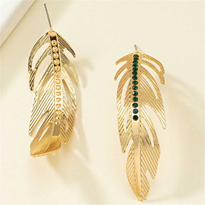 Black Cubic Zirconia & Goldtone Feather Drop Earrings