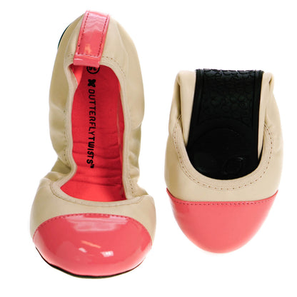 Butterfly Twists Fold Up Ballerina Shoes Nude & Coral