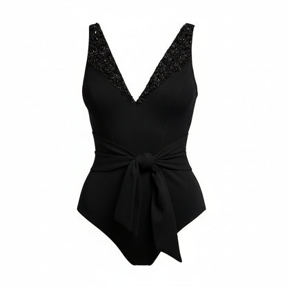 Christian Audigier Elsa Beaded Tie Front Black BMS110-618