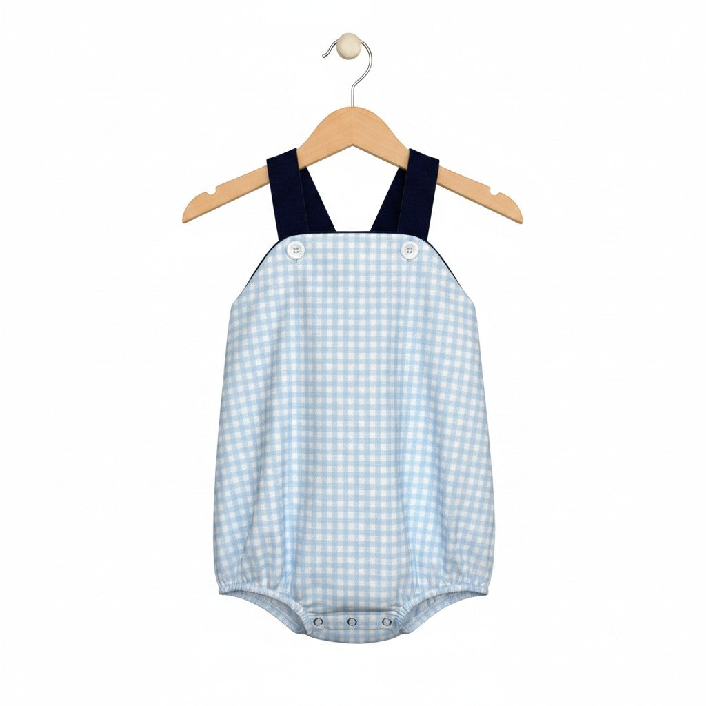 Classic Navy Gingham Bubble Romper