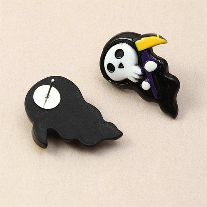 Black & Silvertone Death Stud Earrings