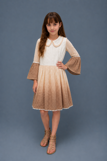 Girls Latte Lace Dress