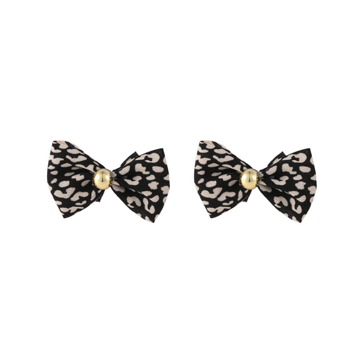 Black & Goldtone Leopard Bow Stud Earrings