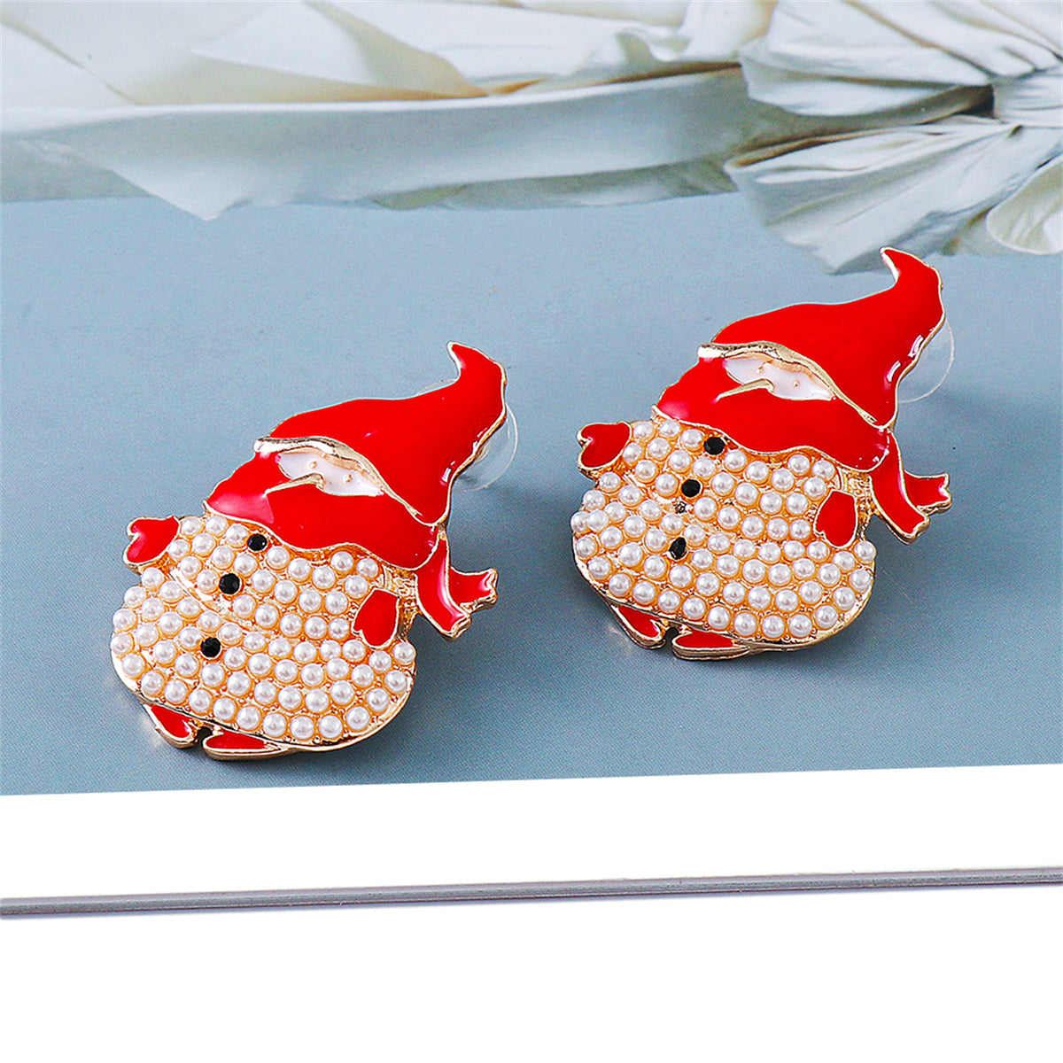 Black Cubic Zirconia & Pearl Goldtone Snowman Stud Earrings