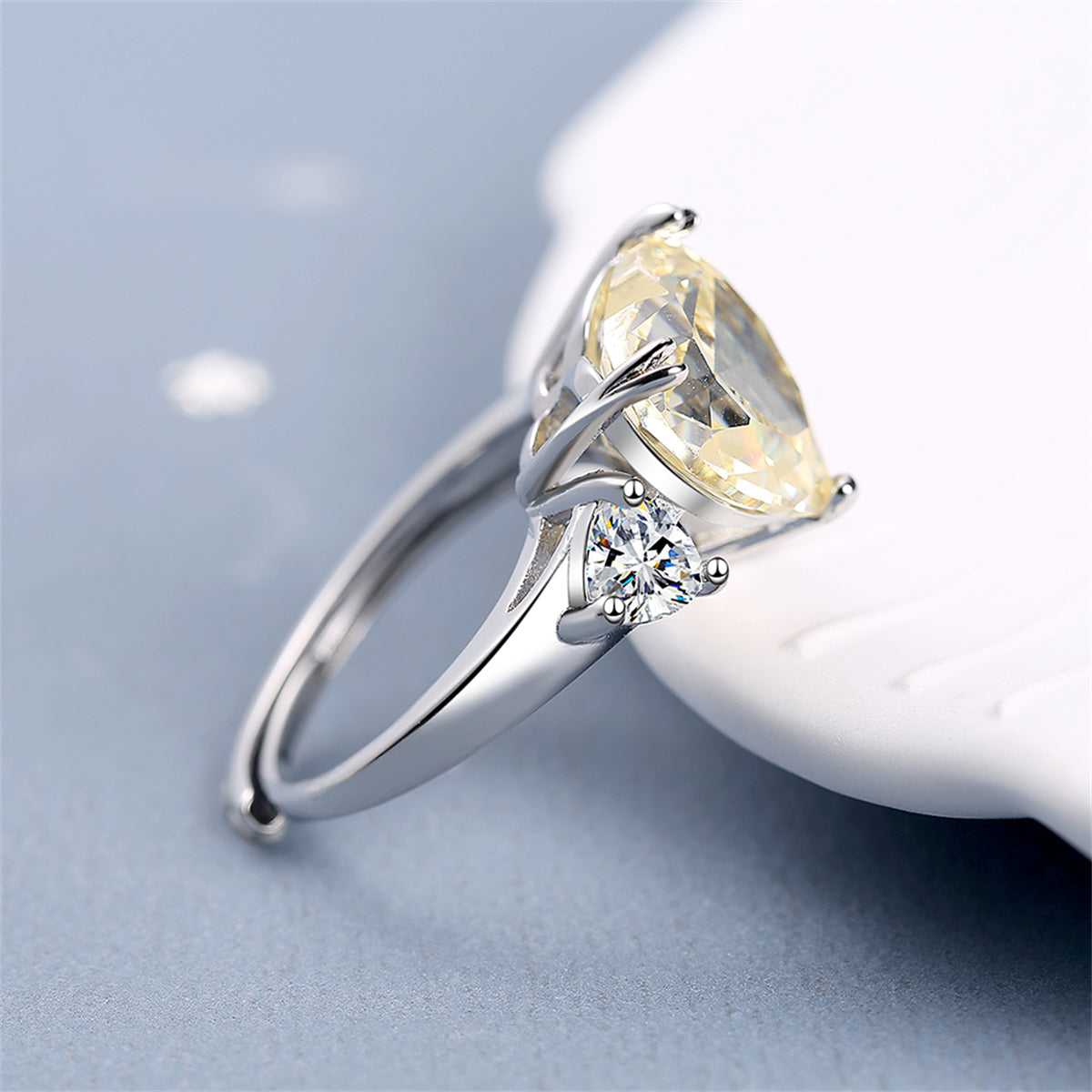 Cubic Zirconia & Crystal Silvertone Heart Ring