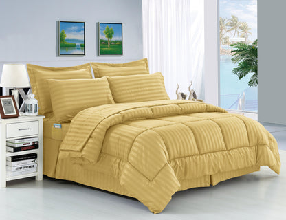 Elegant Comfort 8-Piece Dobby Stripe Comforter Set - Includes 4-Piece Sheet Set with Double Sided Storage Pockets