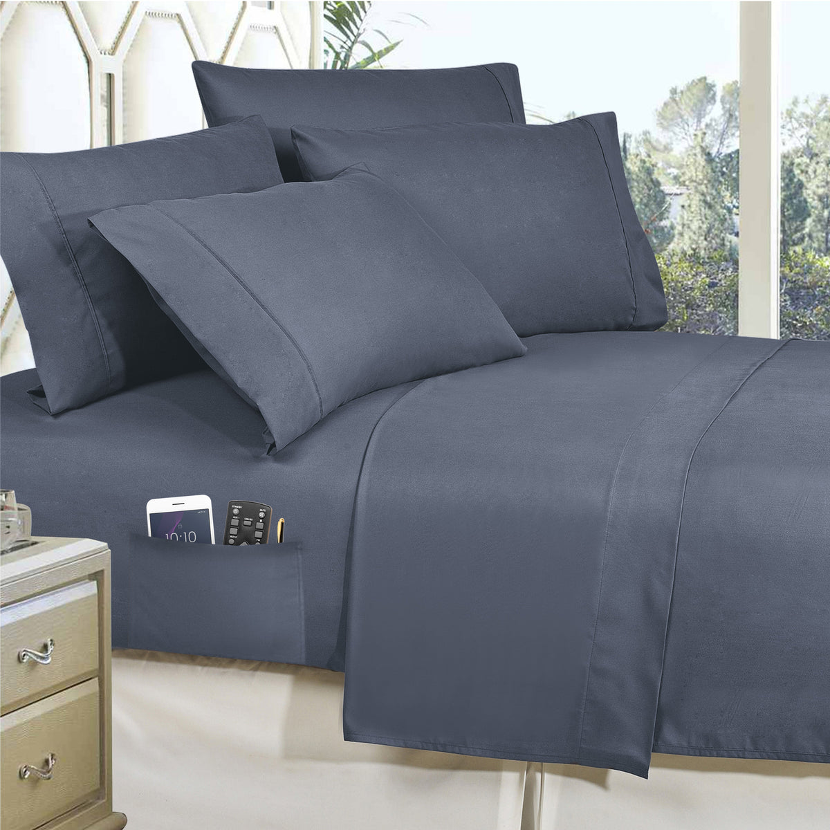 Elegant Comfort 8-Piece Lodge Plaid and Patch Reversible Comforter Set - Includes 4-Piece Sheet Set with Double Sided Storage Pockets