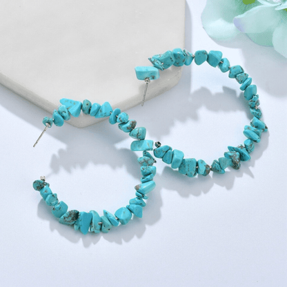 Goldtone Turquoise Chip Hoop Stud Earring
