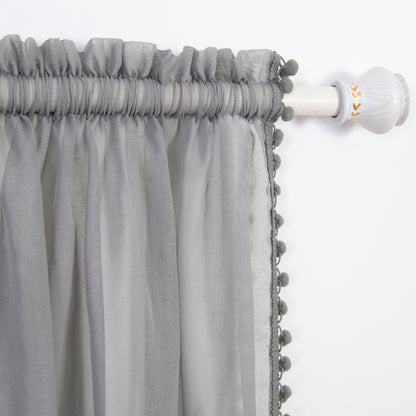 Elegant Comfort Set of 2 Pom Pom Tasseled Sheer Curtain - Rod Pocket