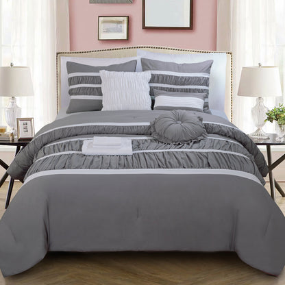Elegant Comfort 12-Piece Isabella Pleated Ruched Ruffled Comforter Set, Includes 6-Piece Sheet Set with Double Sided Storage Pockets