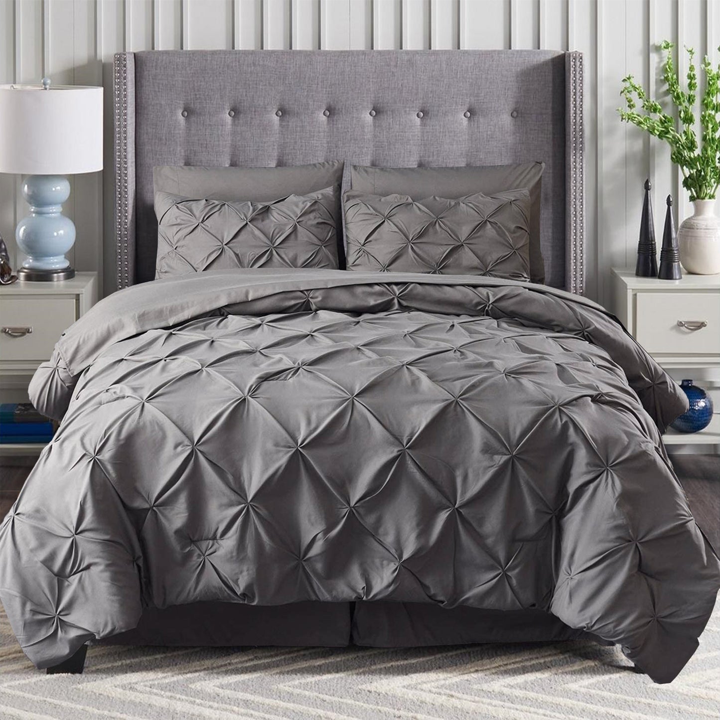 Elegant Comfort 8-Piece Pintuck Pinch Pleated Comforter Set - Includes 4-Piece Sheet Set with Double Sided Storage Pockets