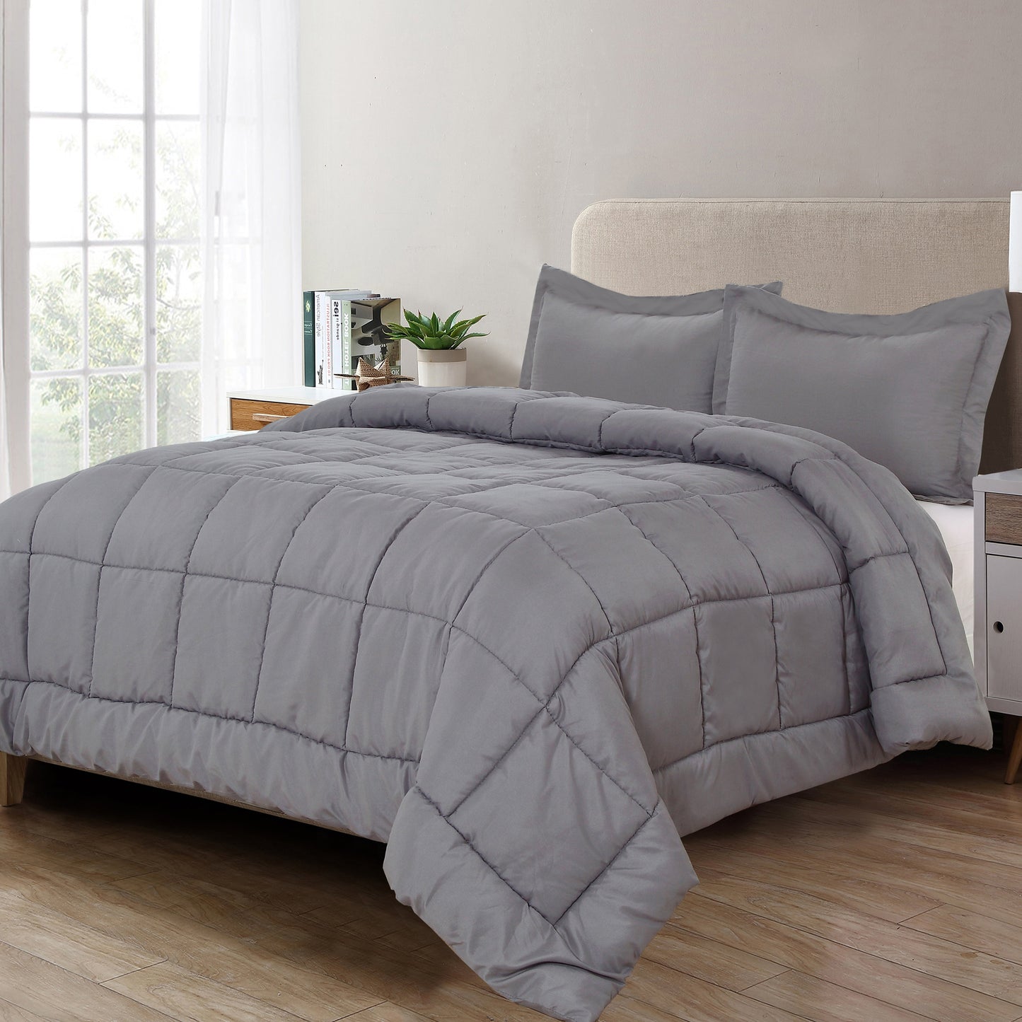 Elegant Comfort 3-Piece Box Stitched Comforter & Shams - Duvet Insert with 4 Corner Tabs