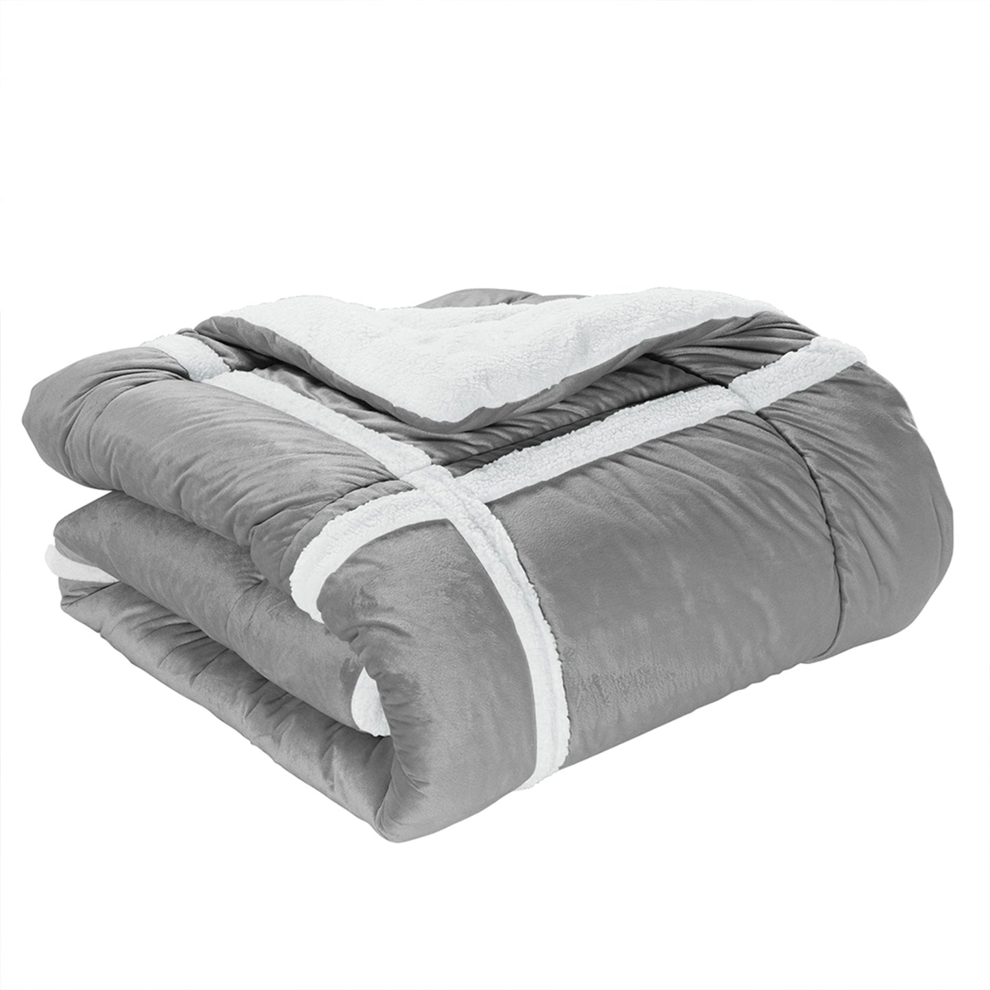 Elegant Comfort 3-Piece Stripe Micro-Suede Reversible Sherpa - Comforter Set
