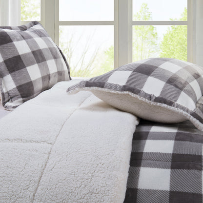 Elegant Comfort 3-Piece Buffalo Micro-Suede Reversible Sherpa - Lodge-Plaid Pattern Comforter Set