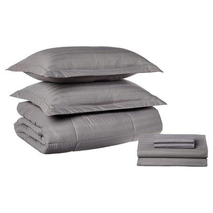 Elegant Comfort 8-Piece Dobby Stripe Comforter Set - Includes 4-Piece Sheet Set with Double Sided Storage Pockets