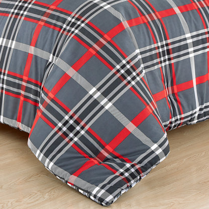 Elegant Comfort 8-Piece Lodge Plaid and Patch Reversible Comforter Set - Includes 4-Piece Sheet Set with Double Sided Storage Pockets