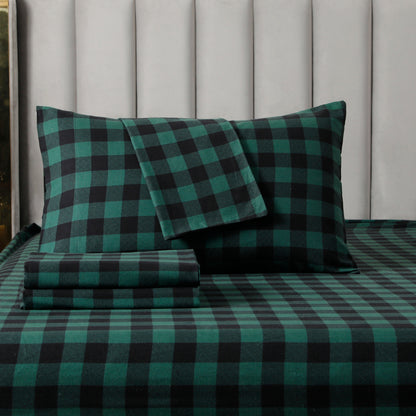 Elegant Comfort Buffalo Checkered Pattern - 100% Turkish Cotton Flannel, 4-Piece Flannel Sheet Set