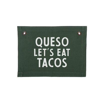 Frankie Jean Queso Let's Eat Tacos Small Canvas Flag