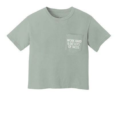 Frankie Jean Work Hard & Eat Lots of Tacos Crop Pocket Tee