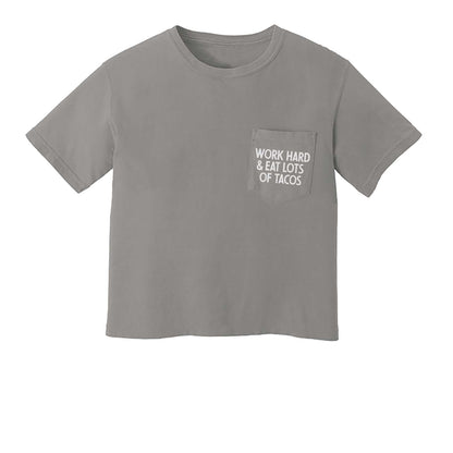 Frankie Jean Work Hard & Eat Lots of Tacos Crop Pocket Tee