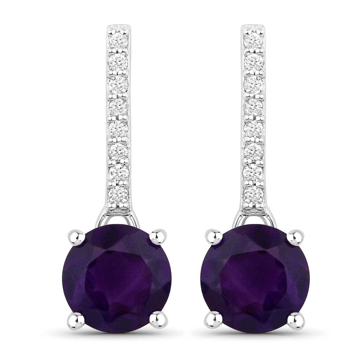 Genuine Amethyst and Lab Grown Diamond Silver Dangle Earrings