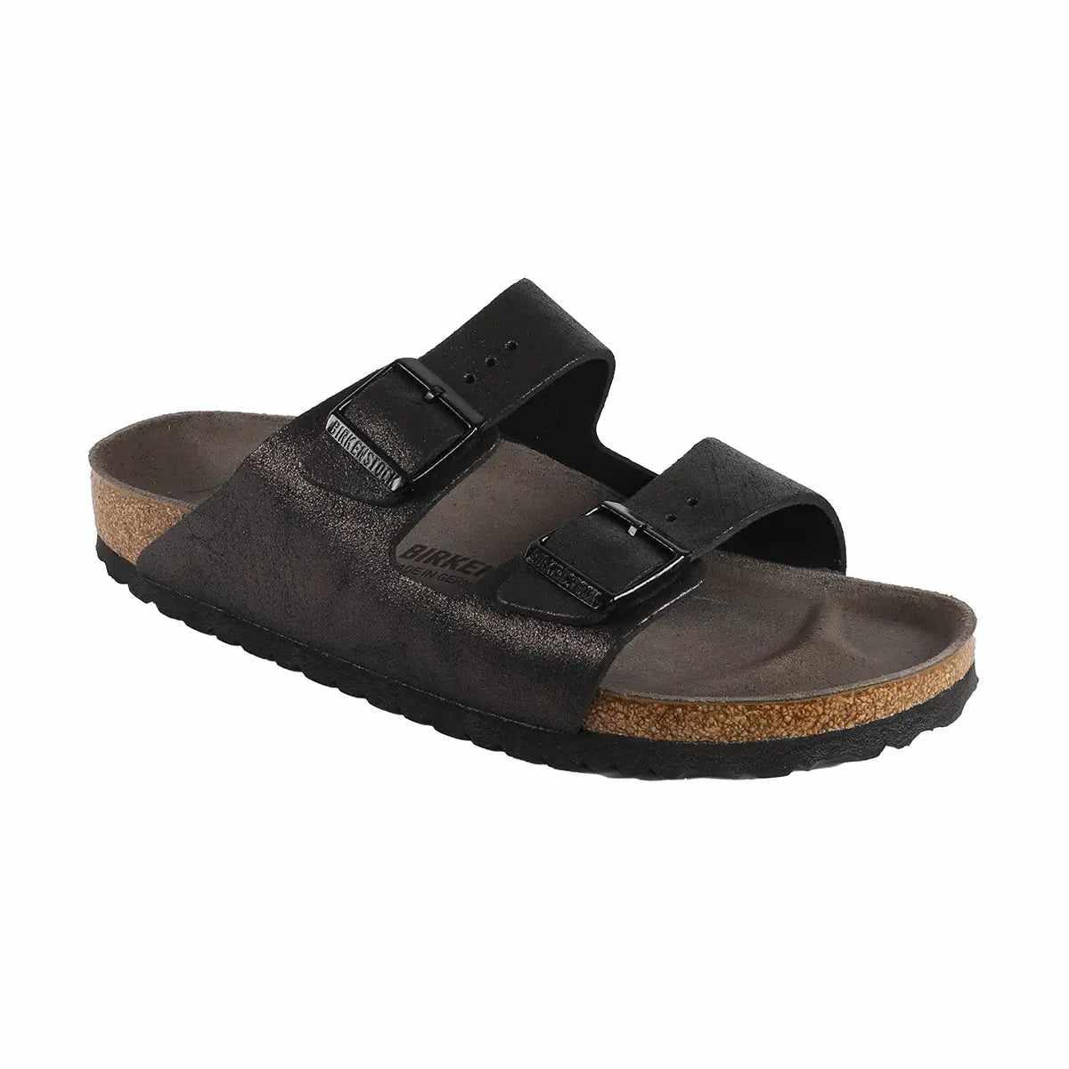 Birkenstock Arizona Suede Leather Washed Metallic Antique Black Sandals