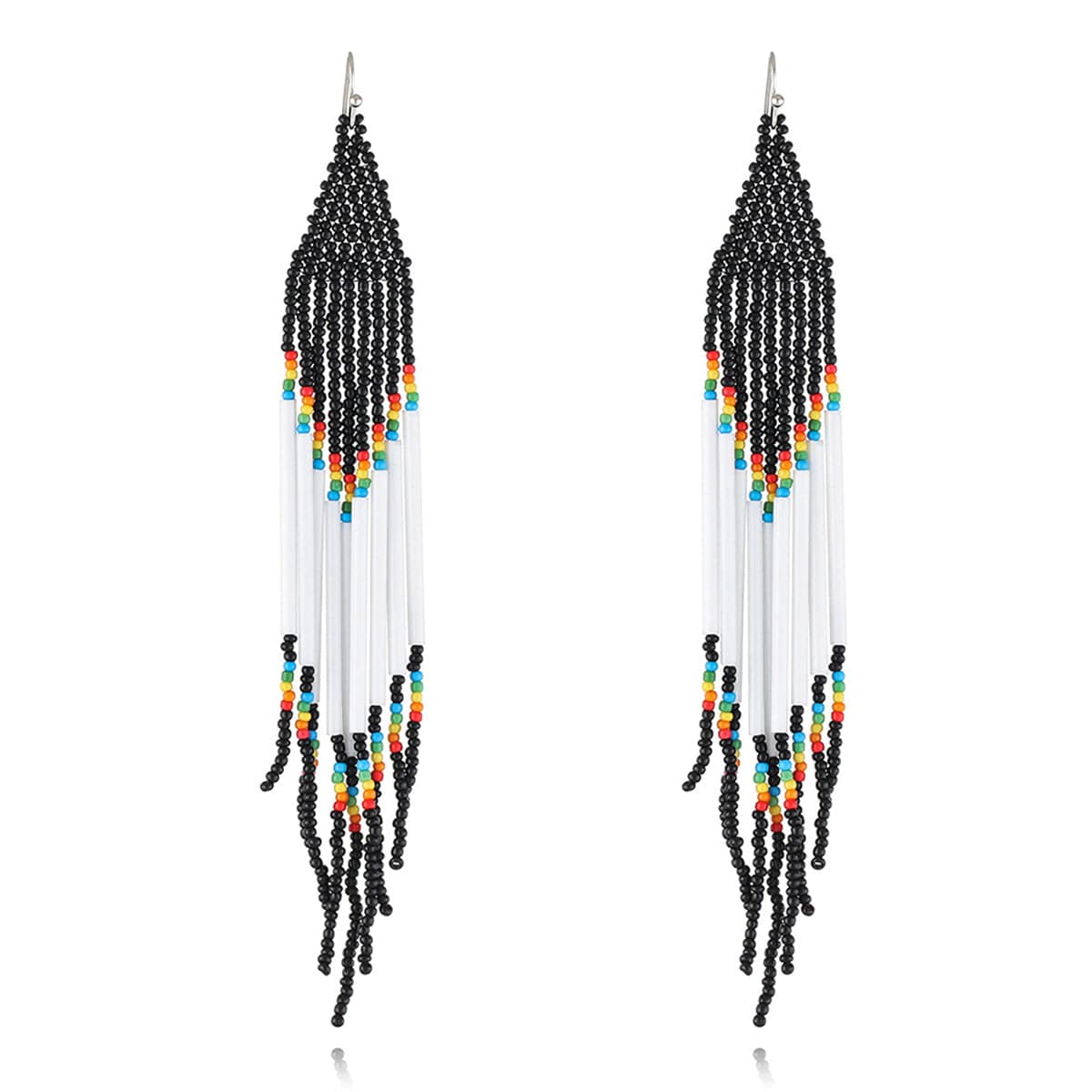 Black & White Tassel Beaded Drop Earrings