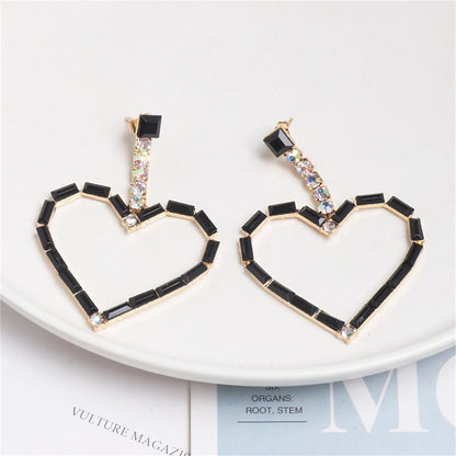 Black Cubic Zirconia & Goldtone Open Heart Drop Earrings