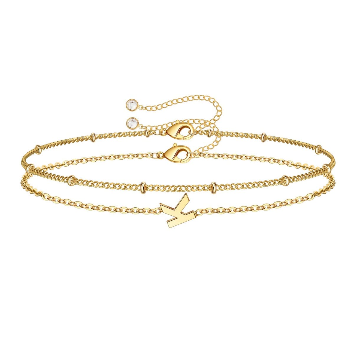 Dainty Initial Layered Chain Bracelet Personalized Adjustable