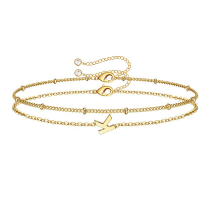 Dainty Initial Layered Chain Bracelet Personalized Adjustable