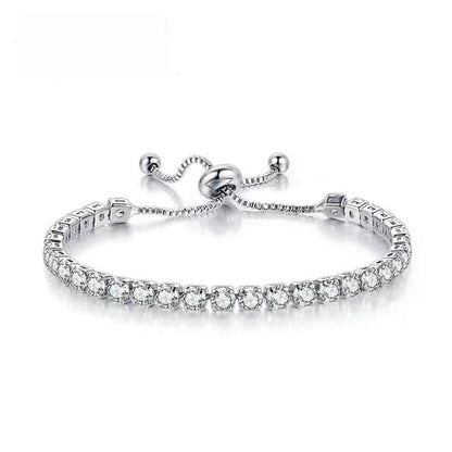 Cubic Zirconia & Silvertone Adjustable Link Bracelet