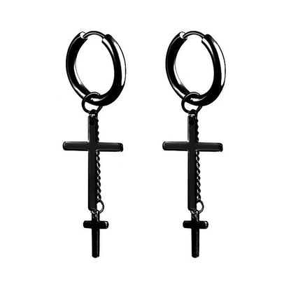 Black Chain Cross Huggie Earrings