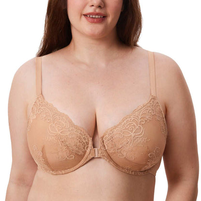 Front Closure Lace Underwire Plunge Bra