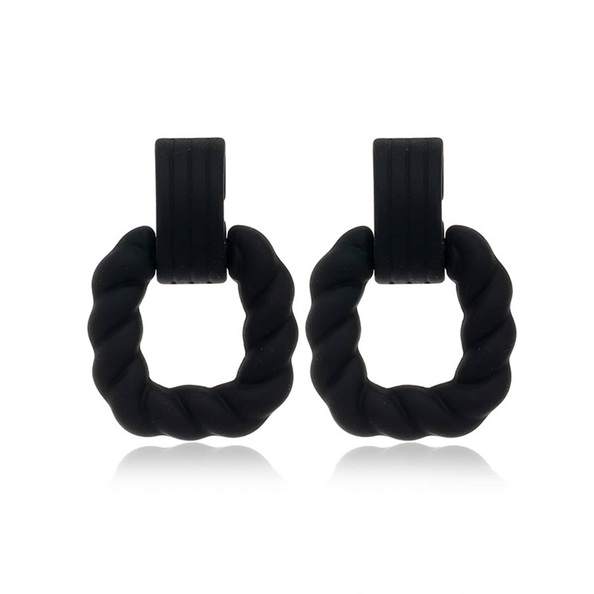 Black Resin & Silvertone Twine Square Drop Earrings