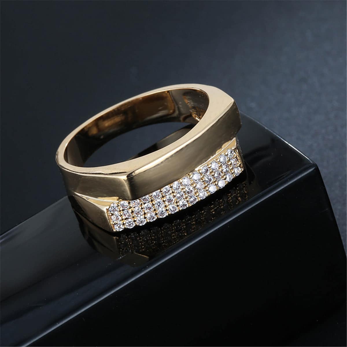 Cubic Zirconia & Goldtone Geometric Two-Layer Band