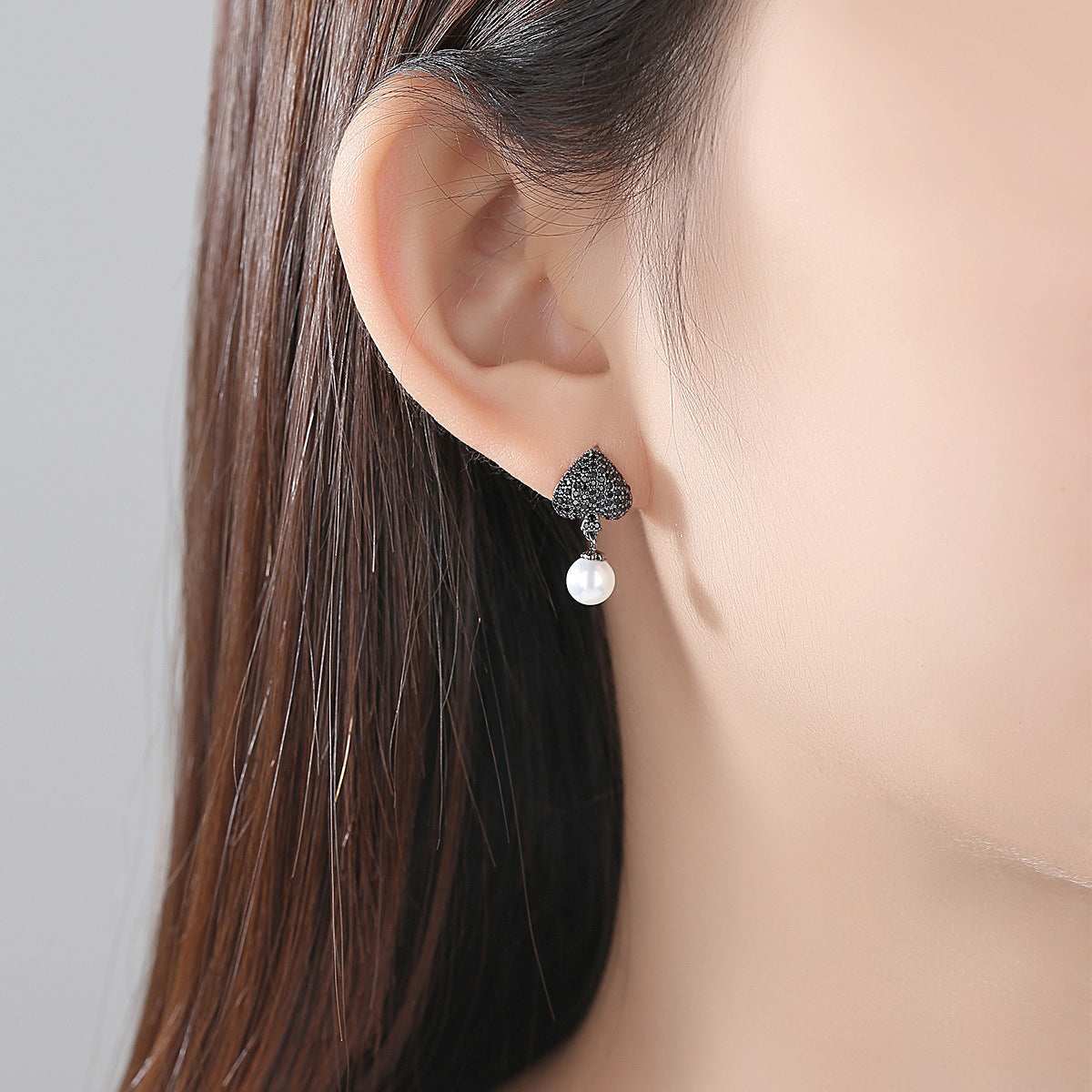 Black Cubic Zirconia & Blacktone Heart Drop Earrings