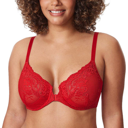 Front Closure Lace Underwire Plunge Bra