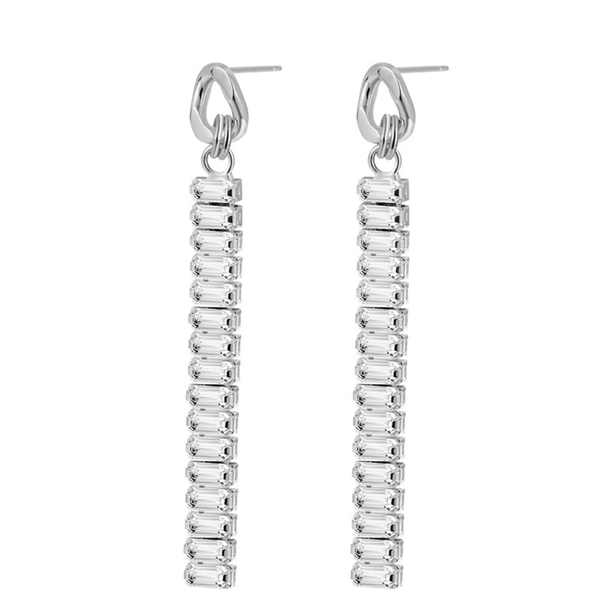 Crystal & Silvertone Cuban Chain Drop Earrings