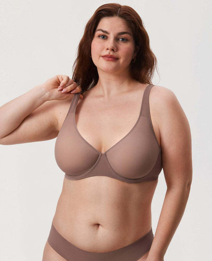 Cosnufy Sheer Mesh Balconette Underwire Full Coverage Unlined Bra