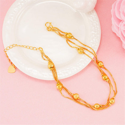 24K Goldtone Round Bead Layered Anklet
