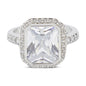 Covet Rhodium Plated Cubic Zirconia Large Square Cut Silver Ring - Size M