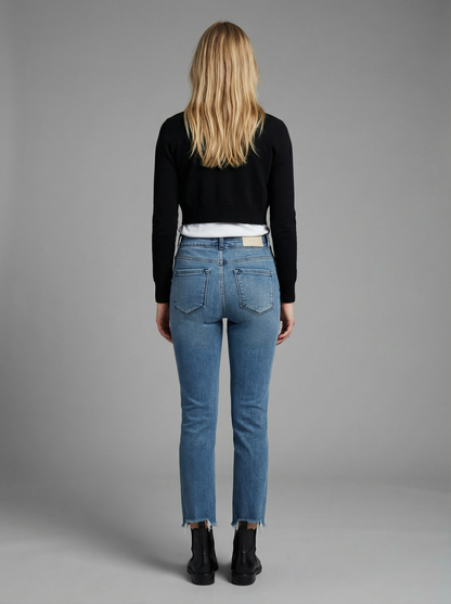 Altitude Heights Corset Double Waistband Straight Frayed Hem Jeans