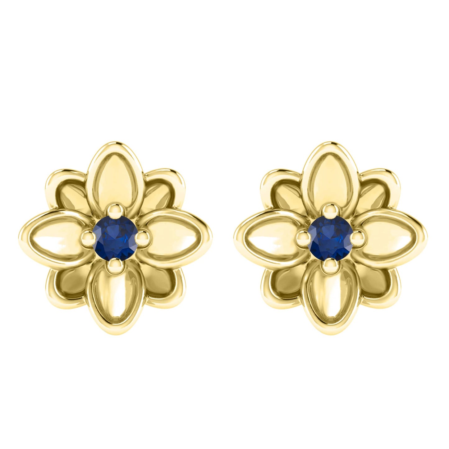 Gold over Sterling Silver Blue Sapphire Flower Stud Earrings