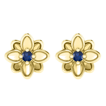 Gold over Sterling Silver Blue Sapphire Flower Stud Earrings