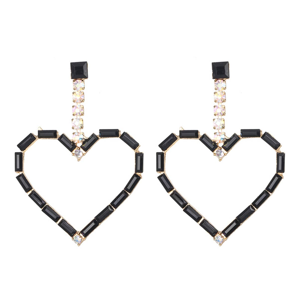 Black Cubic Zirconia & Goldtone Open Heart Drop Earrings